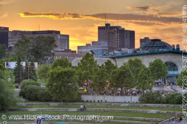 Stock photo of Sunset over Market and Marina The Forks National Historic Site City of Winnipeg Manitoba