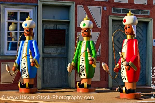 Stock photo of Display Christmas markets historic village of Michelstadt Hessen Germany Europe