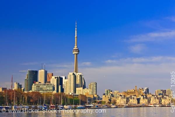 Stock photo of City of Toronto as seen from Ontario Place in Toronto Lake Ontario Ontario Canada Blue Sky
