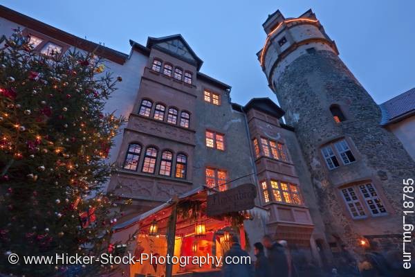 Stock photo of Tower facades buildings windows illuminated Castle Ronneburg